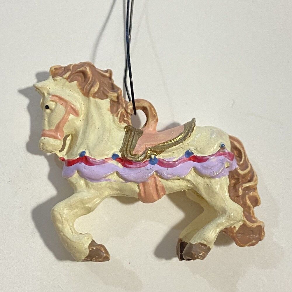 Vintage Carousel Horse Christmas Tree Ornament Hand Painted Resin Decor Holiday